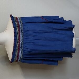 Flying Tomato women's large blue smock flowy crop off shoulder wide sleeve top